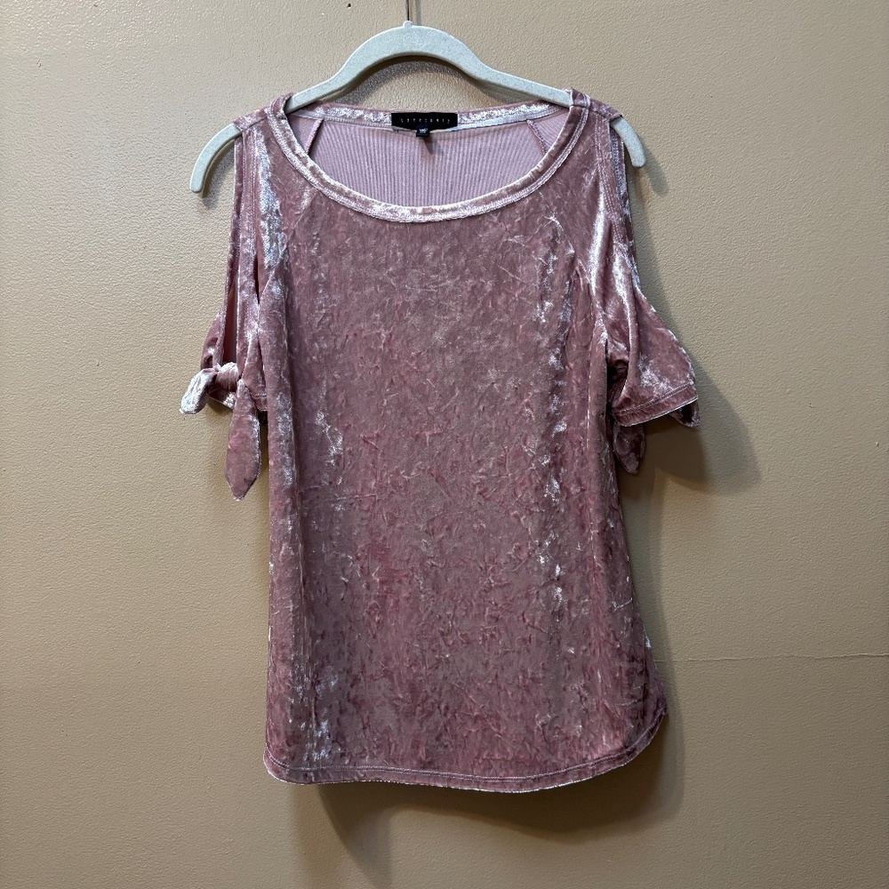 Sanctuary Velour Pink Cold Shoulder Bow SleeveTop Size XS